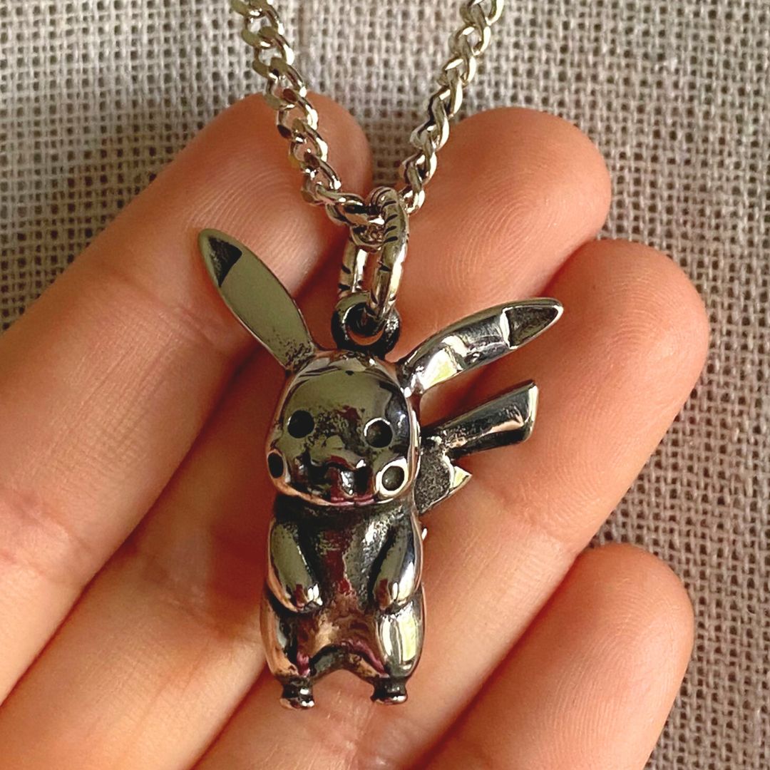 925 Silber Edelstahl- Pikachu Anhänger-Halskette Wikinger Kette