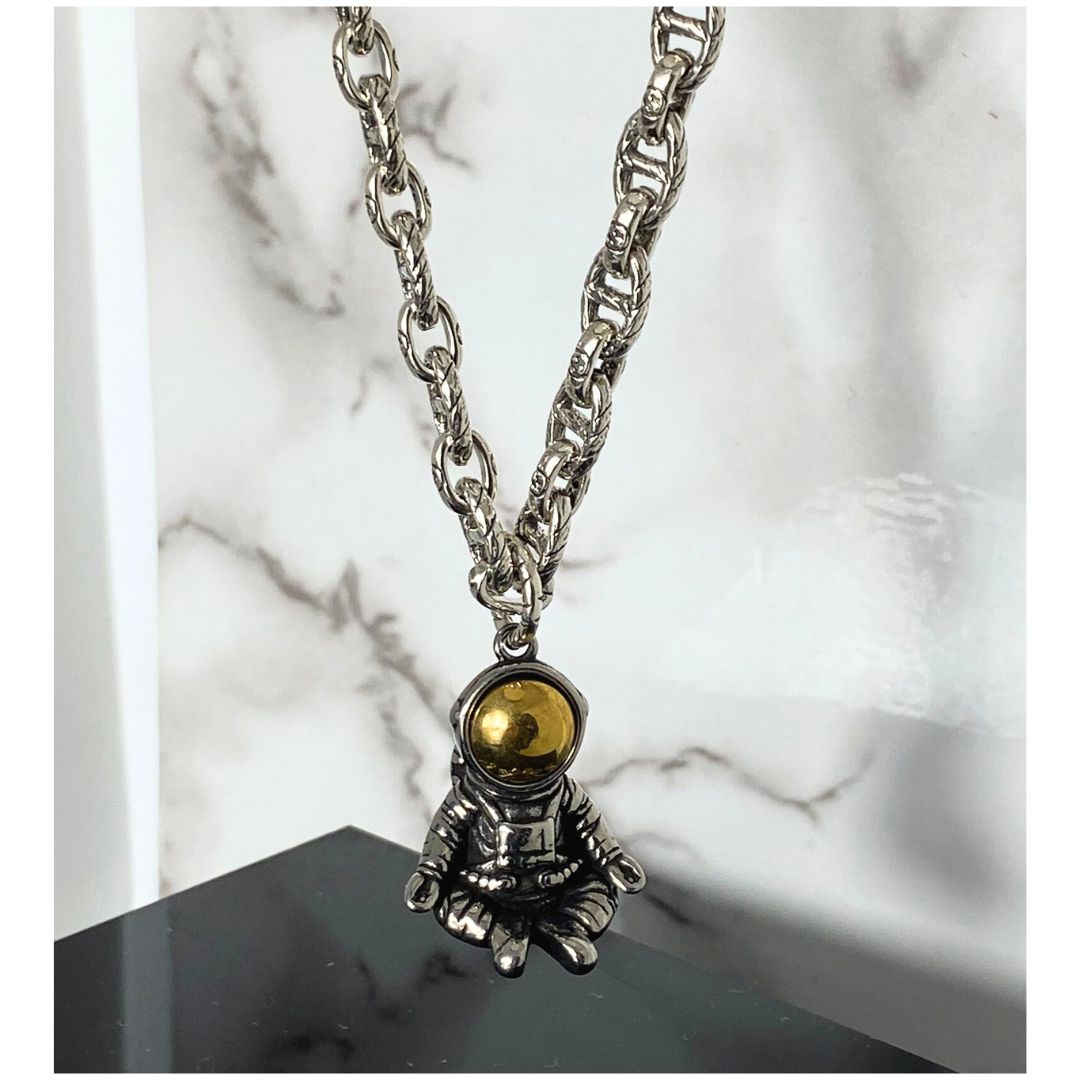 Stainless Steel Astronaut Necklace | Silver-Tone Astronaut Pendant | Trendy Space Jewelry for Men & Women