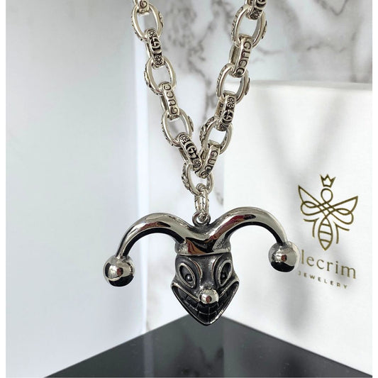 Edelstahl-Joker-Anhänger-Halskette für Männer und Frauen, Punk-Hip-Hop-HLK