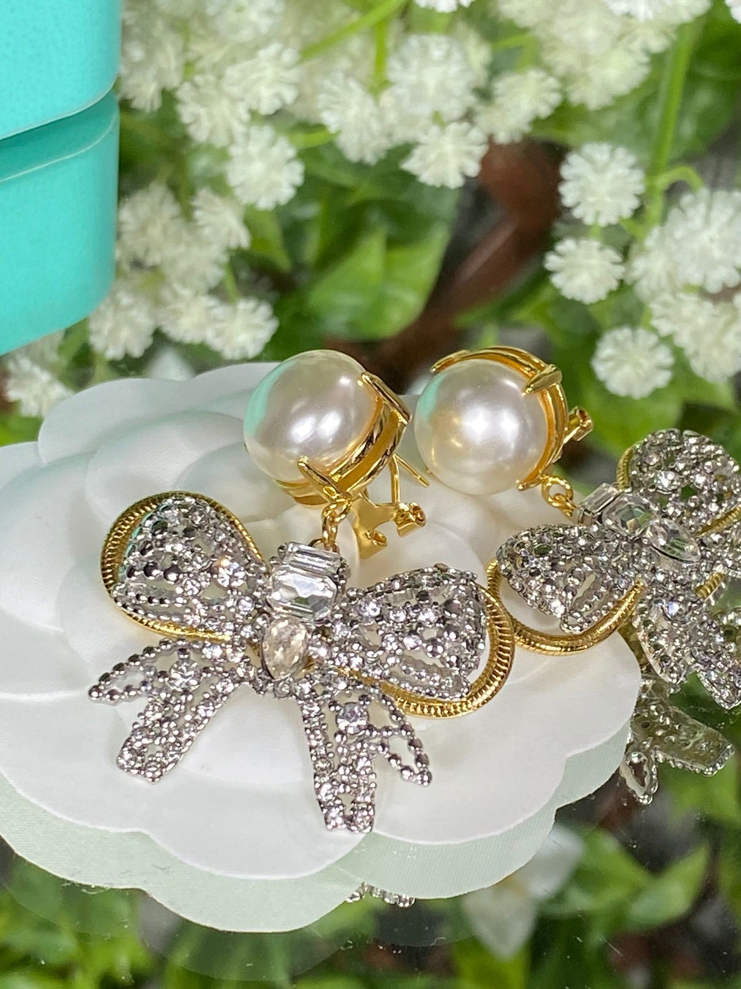 Luxus 18k gold plated Earrings with Pearl and Zirkonia Stones Occasion jewellery