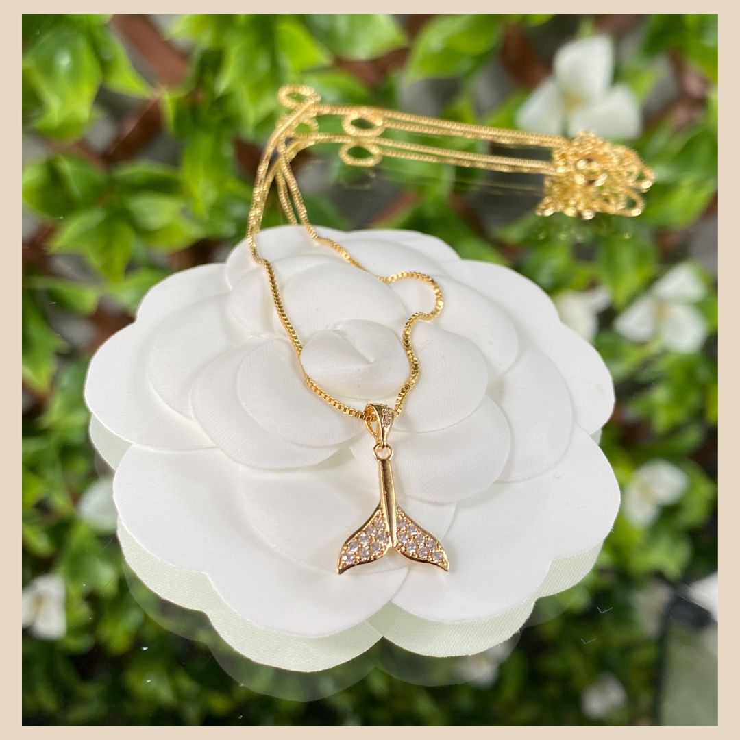 18k necklace, whale tail pendant With Zirconia