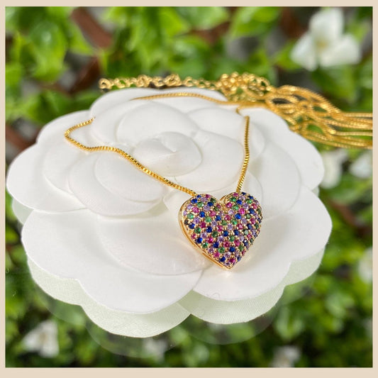 18k gold plated heart pendant necklace with Zirconia