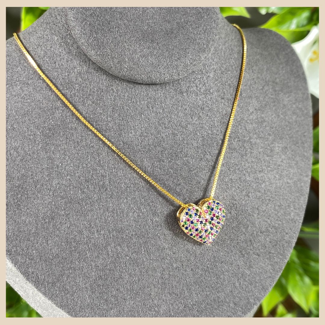 18k gold plated heart pendant necklace with Zirconia