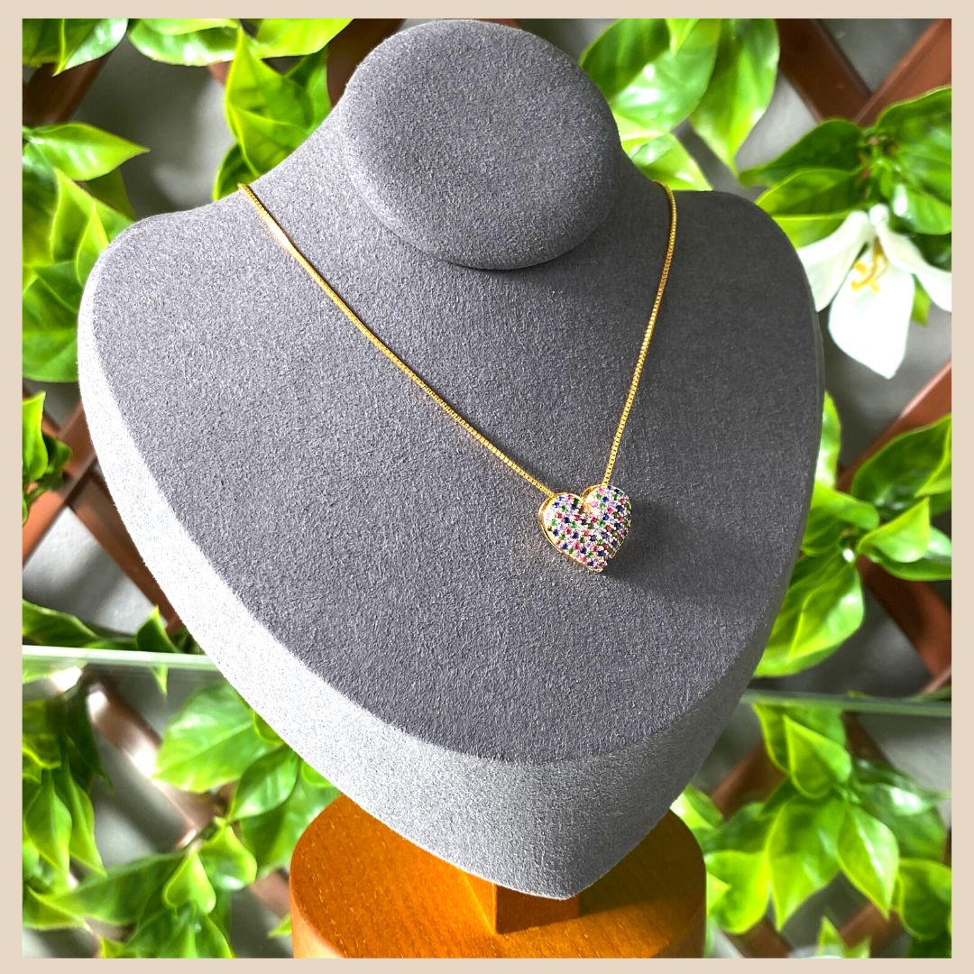 18k gold plated heart pendant necklace with Zirconia