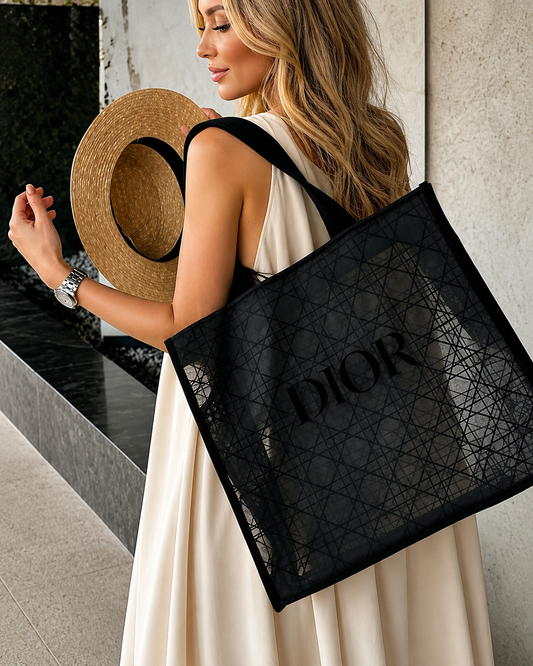 Dior Beauty Black Mesh Tote Bag – Large Beach Shopper | VIP Gift | New 41×38×15 cm