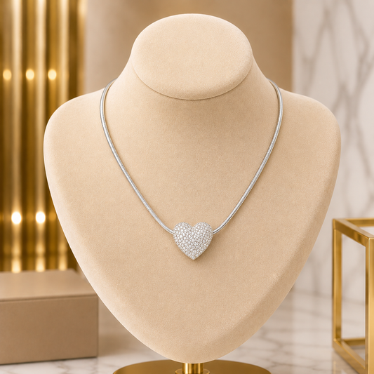 925 Sterling Silver Heart Choker Necklace for Women – Elegant Sparkling Heart