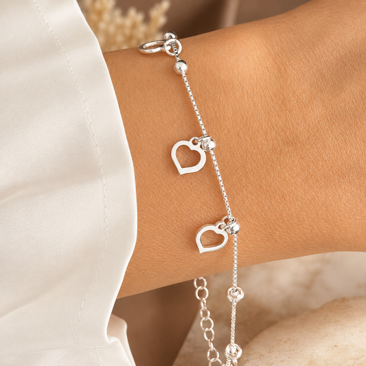 New 925 Sterling Silver Women's Bracelet – Luxury Genuine Silver Heart Charm Bracelet | Elegant Fine Jewelry