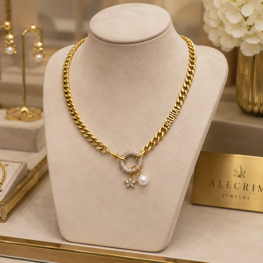 Women's Old Gold-Plated Choker Necklace – Elegant 19cm Statement Chain