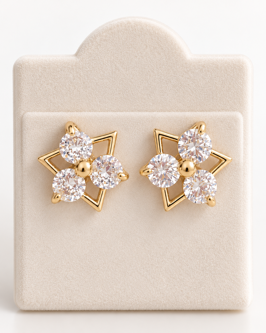 Luxury Gold Plated Flower Stud Earrings with Sparkling Cubic Zirconia – Elegant Floral Design, Women's Jewellery, Gift for Her