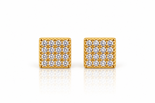 Gold Plated Square Stud Earrings – Sparkling Clear Pavé Crystal Earrings, Elegant Geometric Jewellery, Gift for Her