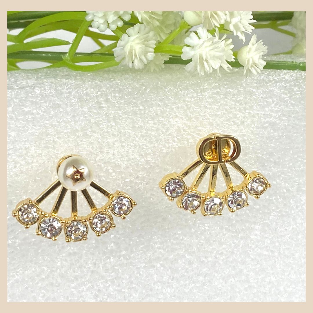 18k gold plated Earrings with Zirconia, Perl Chic Occasion jewellery