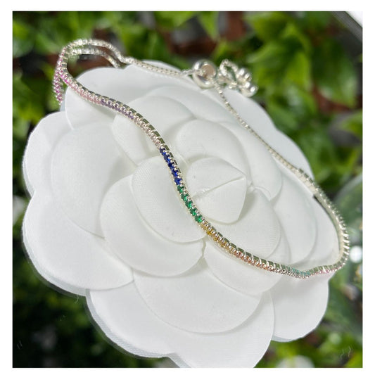 928 Silver bracelet with colored stones.