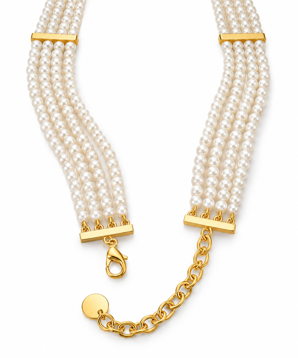 Elegant 4-Strand Pearl Choker Necklace – Lightweight Faux Pearl Statement Jewellery with Gold Tone Details & Adjustable Chain