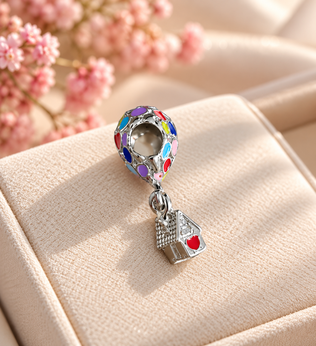Colourful Heart Balloon & House Dangle Charm – Silver Tone Rainbow Enamel Bead, Cute Home Pendant, Charm Bracelet Jewellery Gift