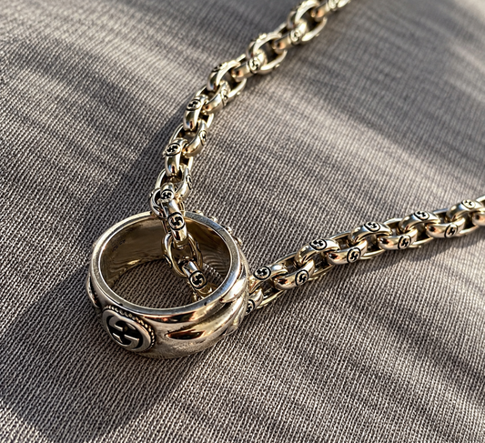 Men's Silver Tone Chain Necklace – Engraved Designer Lock Clasp, Luxury Statement Jewellery