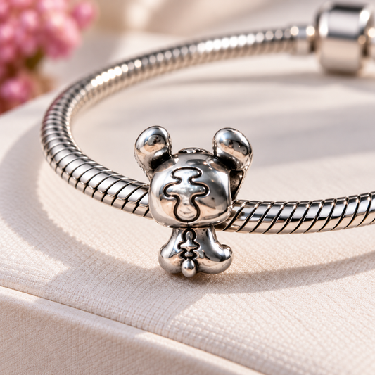 Cute Silver-Tone Mouse Charm Bead – Animal Pendant for Charm Bracelets, Elegant Jewellery Gift