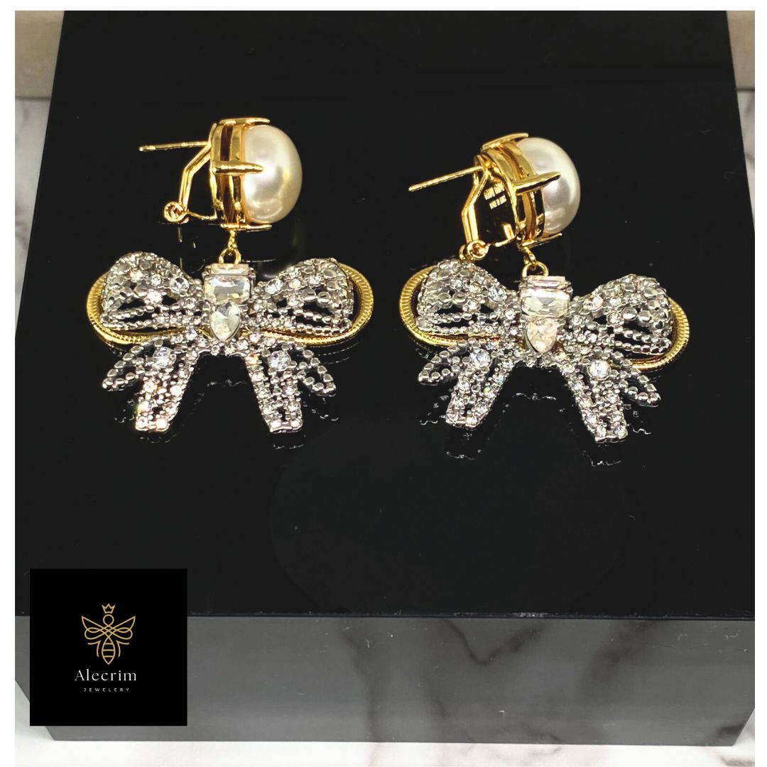 Luxus 18k gold plated Earrings with Pearl and Zirkonia Stones Occasion jewellery