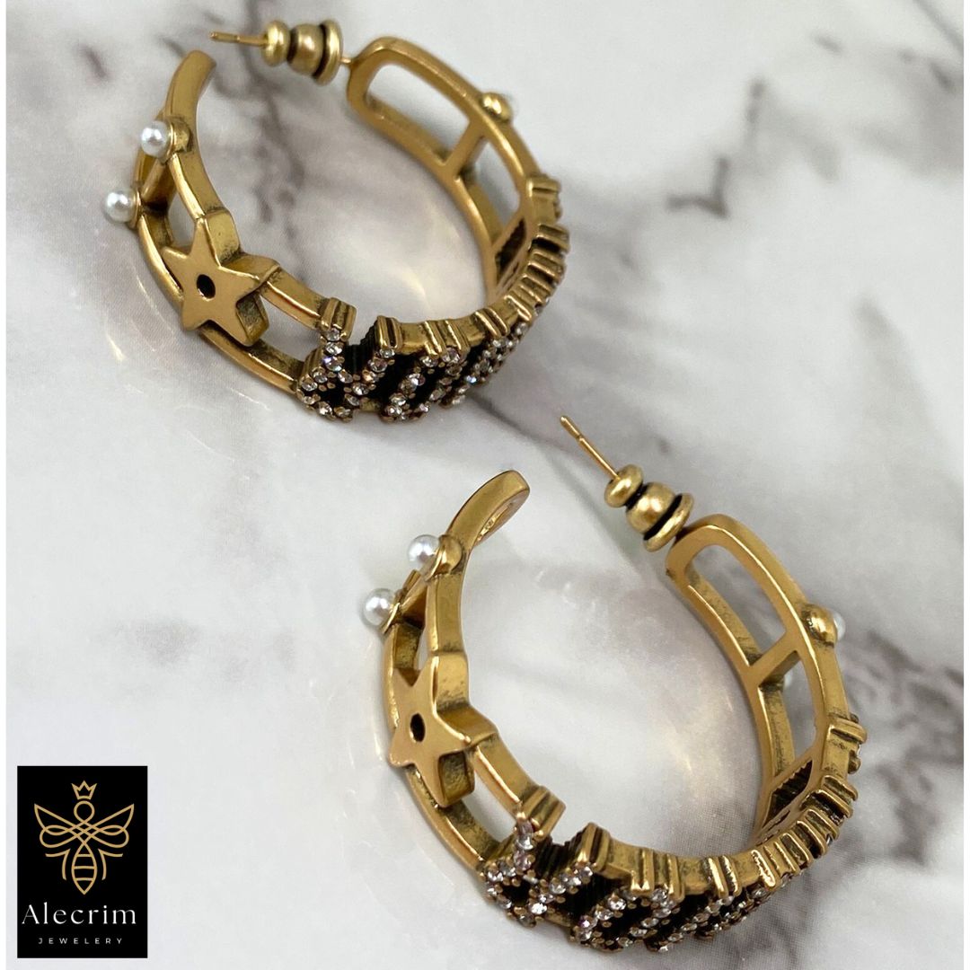Damen Ohrring Gold Vergoldet -schick Occasion Jewelery - Vintage- Old Gold
