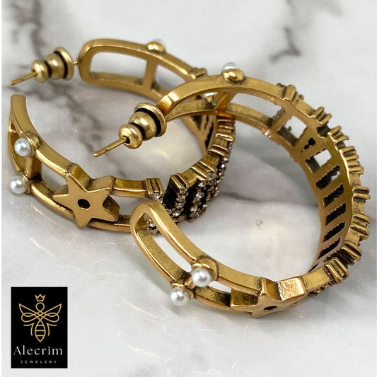 Damen Ohrring Gold Vergoldet -schick Occasion Jewelery - Vintage- Old Gold