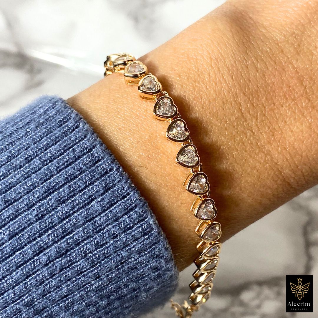 Neu Damen 18 Karat vergoldetes Herzarmband armband, Woman Heart Bracelet
