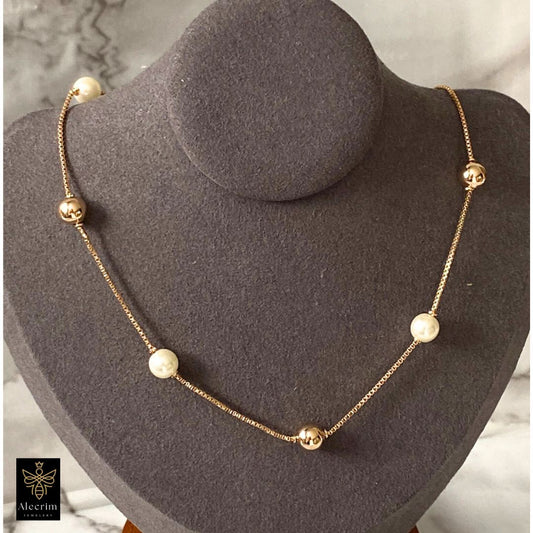 Neu Damen 18k Gold Vergoldet Kette, Necklace Pearls Details