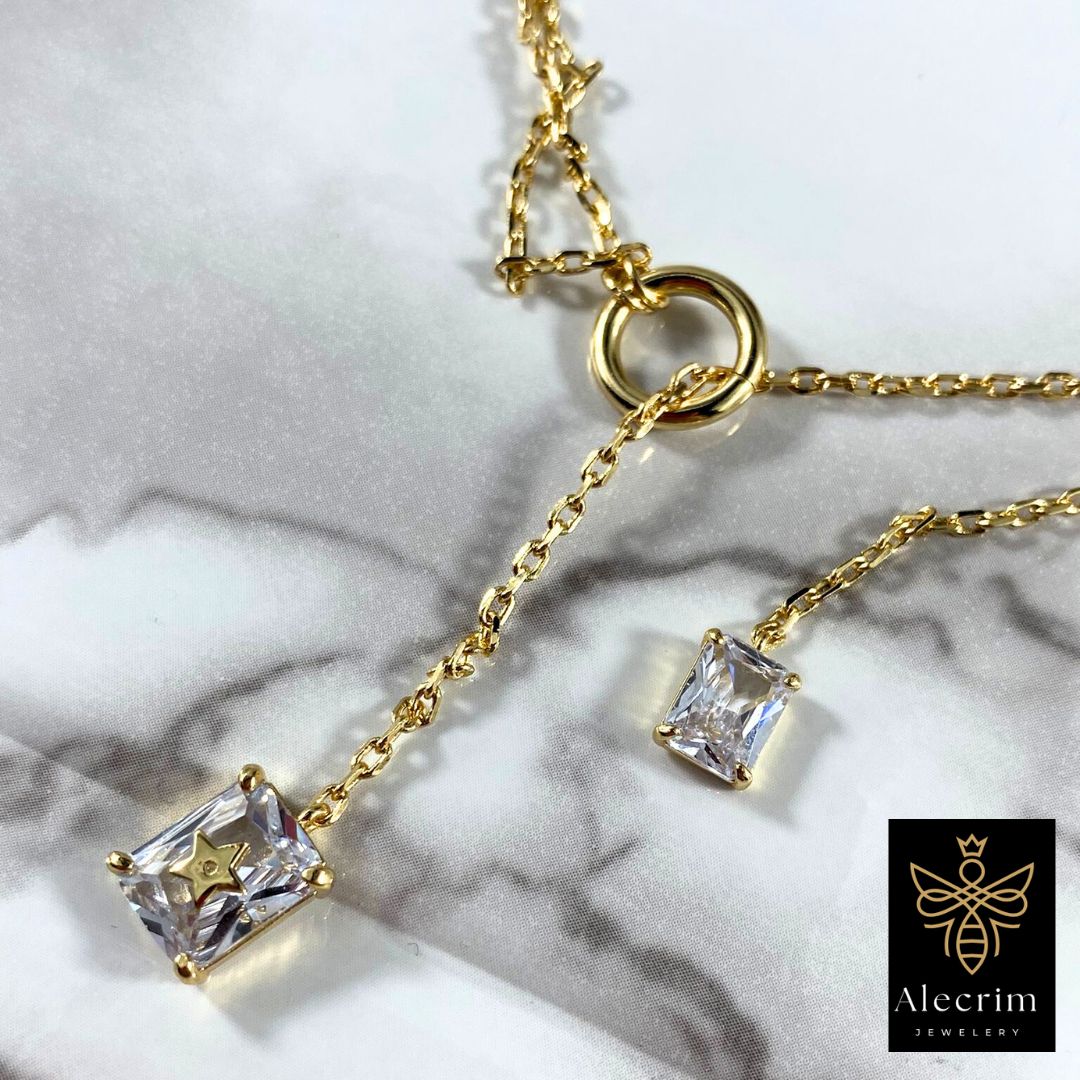 Double gold chain necklace women's
