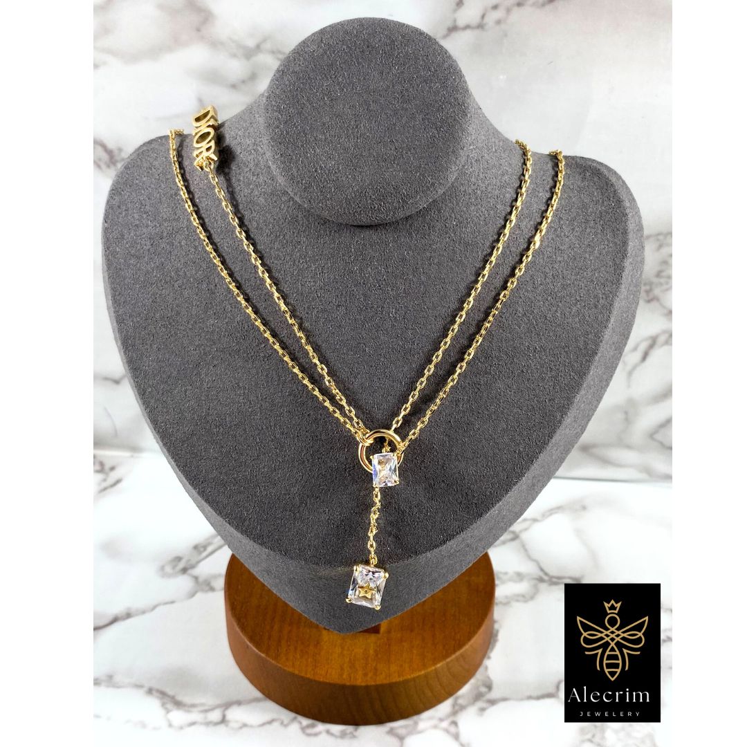 Double gold chain necklace women's