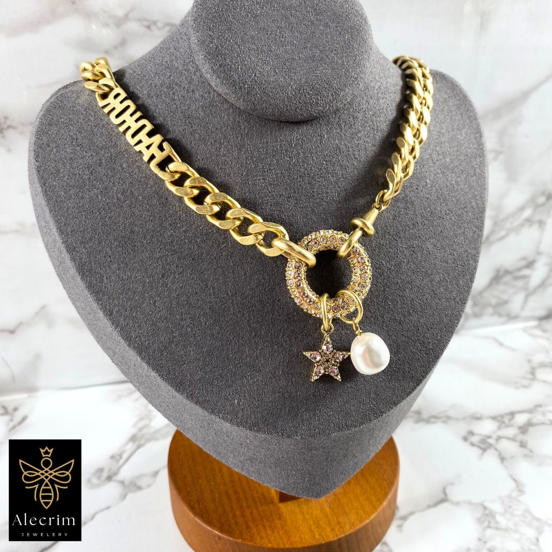Damenkette Gold vergoldete Halskette Choker 19cm