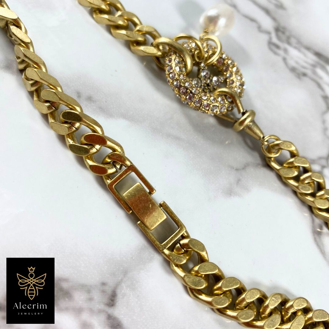 Damenkette Gold vergoldete Halskette Choker 19cm
