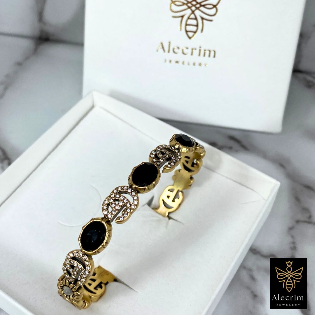 Antik gold Bracelet With Flowers Details damen Armband