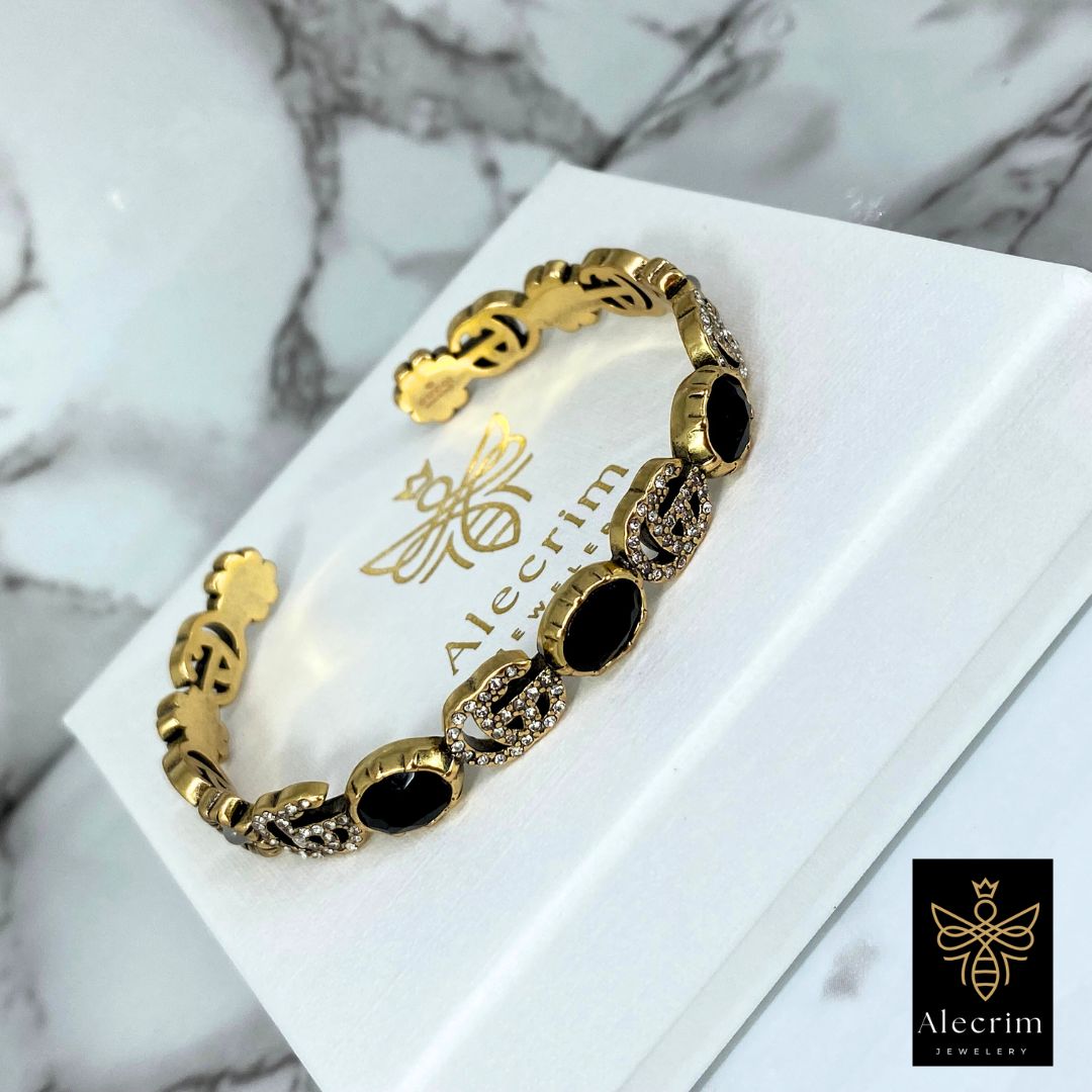 Antik gold Bracelet With Flowers Details damen Armband