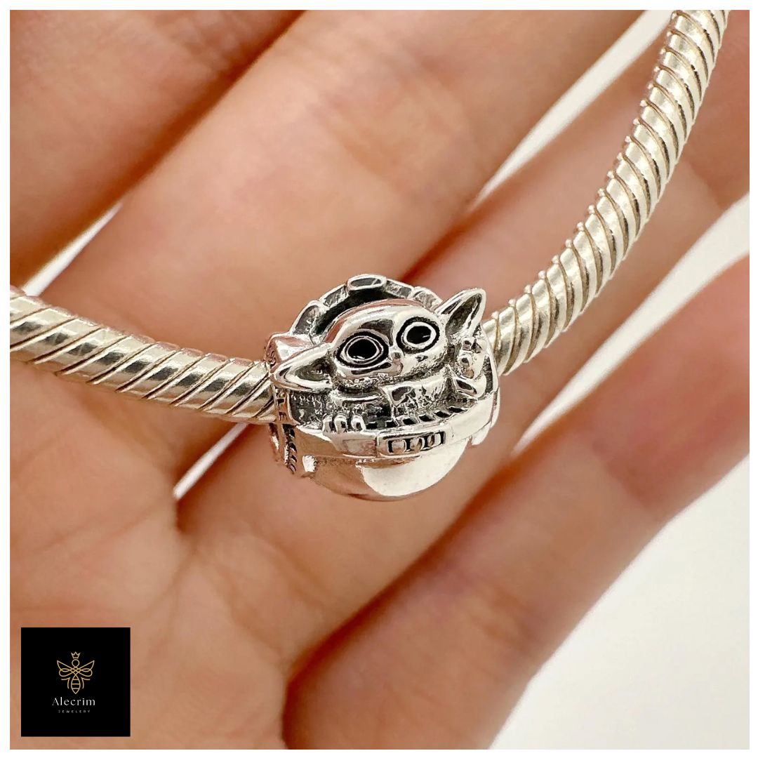 Grogu & Crib Charm;Silber Charm;Charm für Armband;