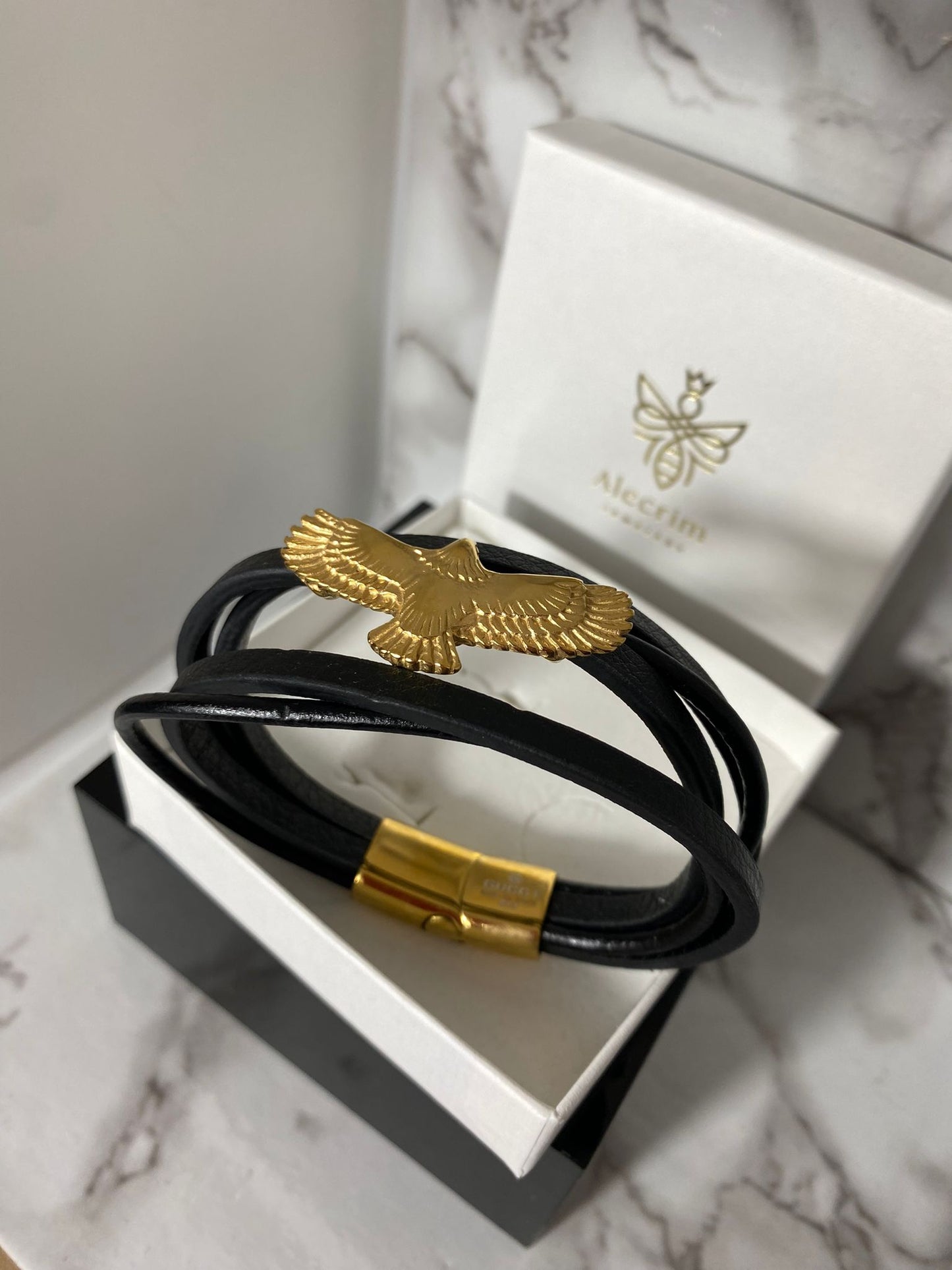 Herren lederarmband 20cm, Adler Details