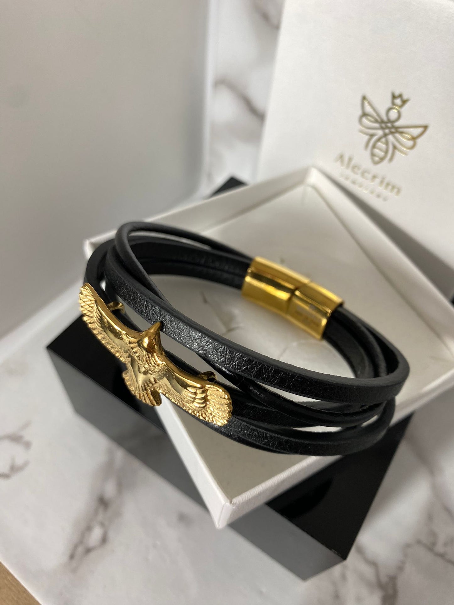 Herren lederarmband 20cm, Adler Details