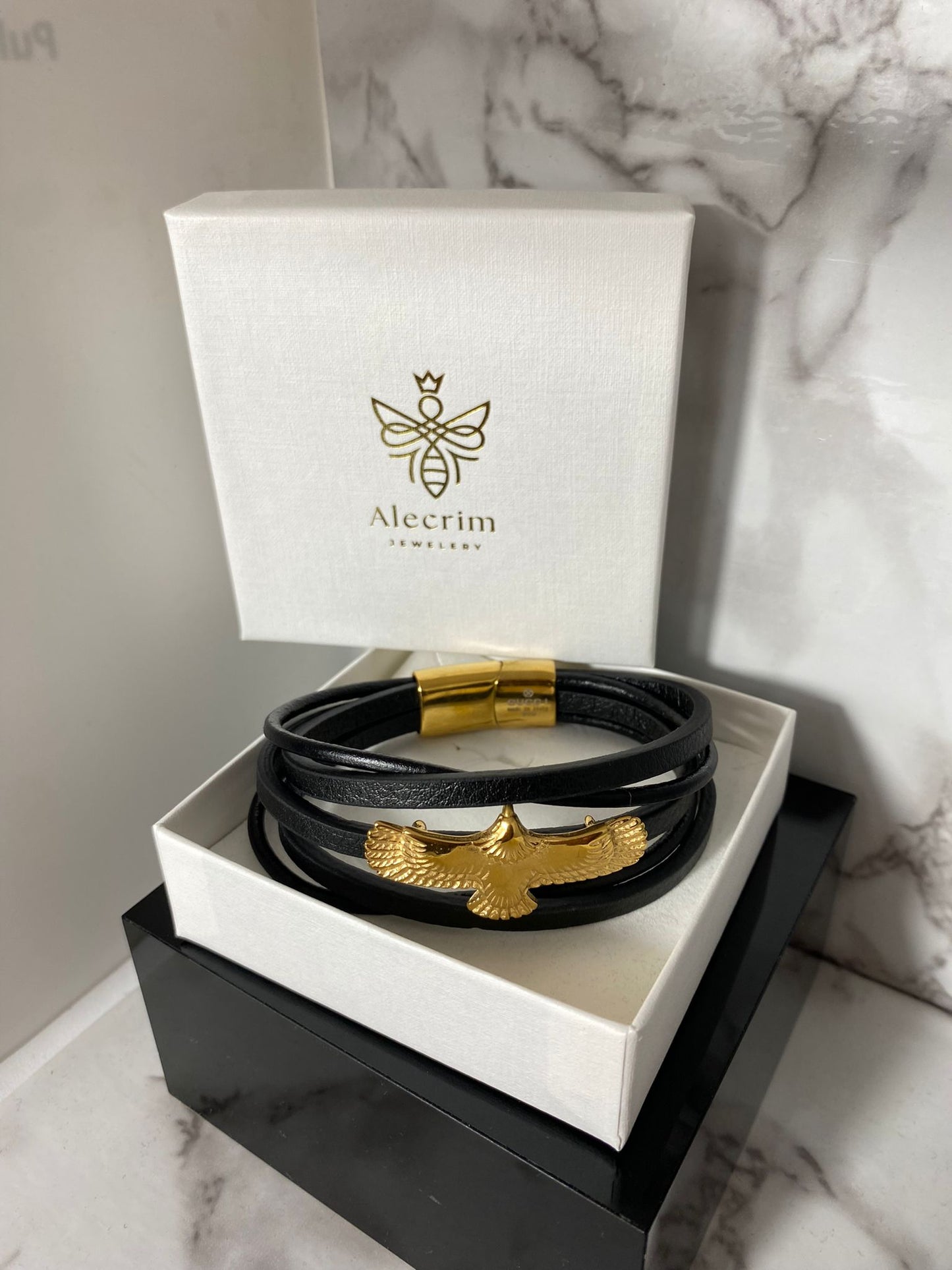 Herren lederarmband 20cm, Adler Details