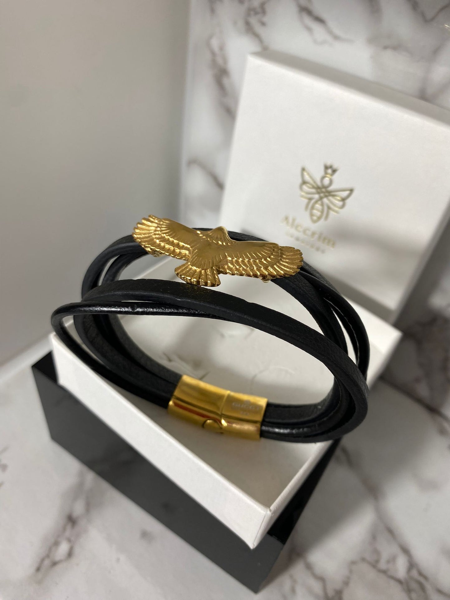 Herren lederarmband 20cm, Adler Details