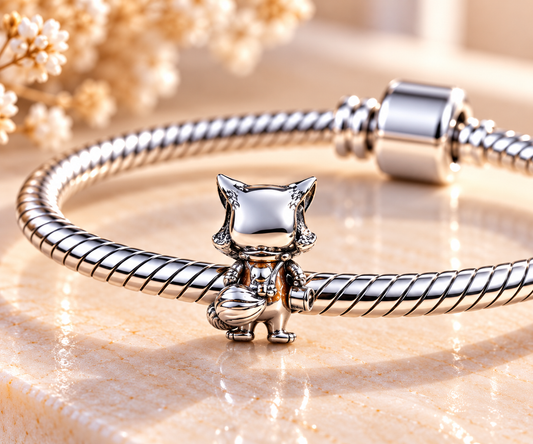 Cute Raccoon Charm Bead – Silver Tone Woodland Animal Jewellery, Adorable Raccoon Bracelet Charm, Gift for Animal Lovers