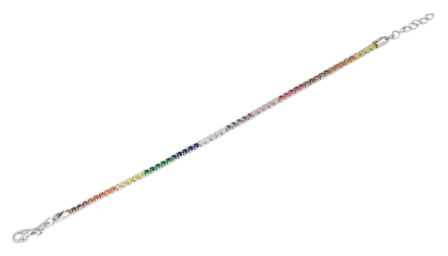 Choker-Halskette aus 925er Sterlingsilber mit bunt Strasssteinen 40cm
