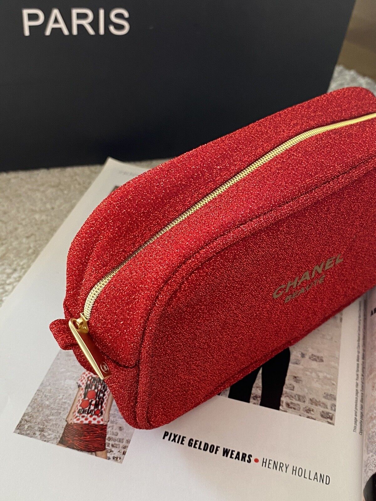 CHANEL BEAUTÉ cosmetic bag- Makeup Bag- Limited Ediction Red Bag