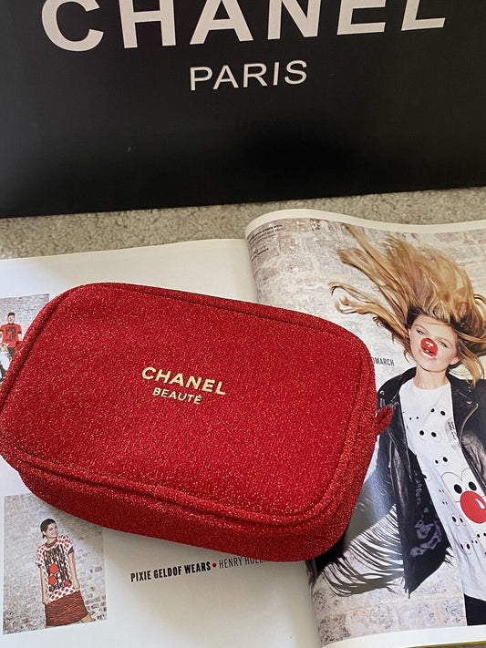 CHANEL BEAUTÉ cosmetic bag- Makeup Bag- Limited Ediction Red Bag