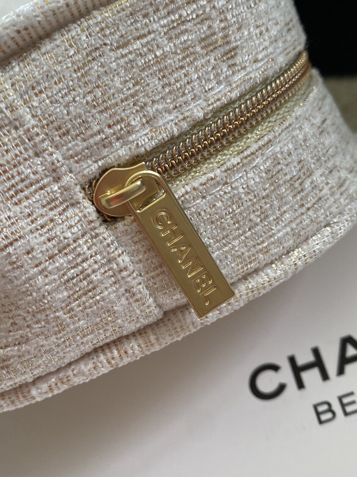 CHANEL BEAUTÉ cosmetic bag- Makeup Bag- Limited Ediction Gold Bag