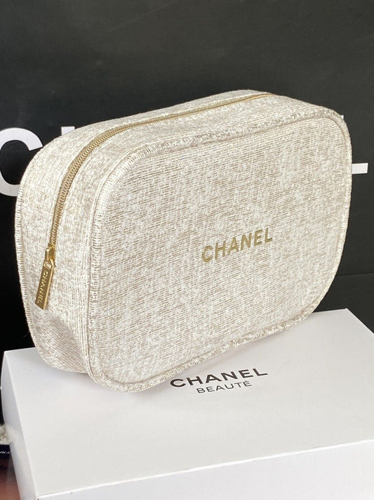 CHANEL BEAUTÉ cosmetic bag- Makeup Bag- Limited Ediction Gold Bag