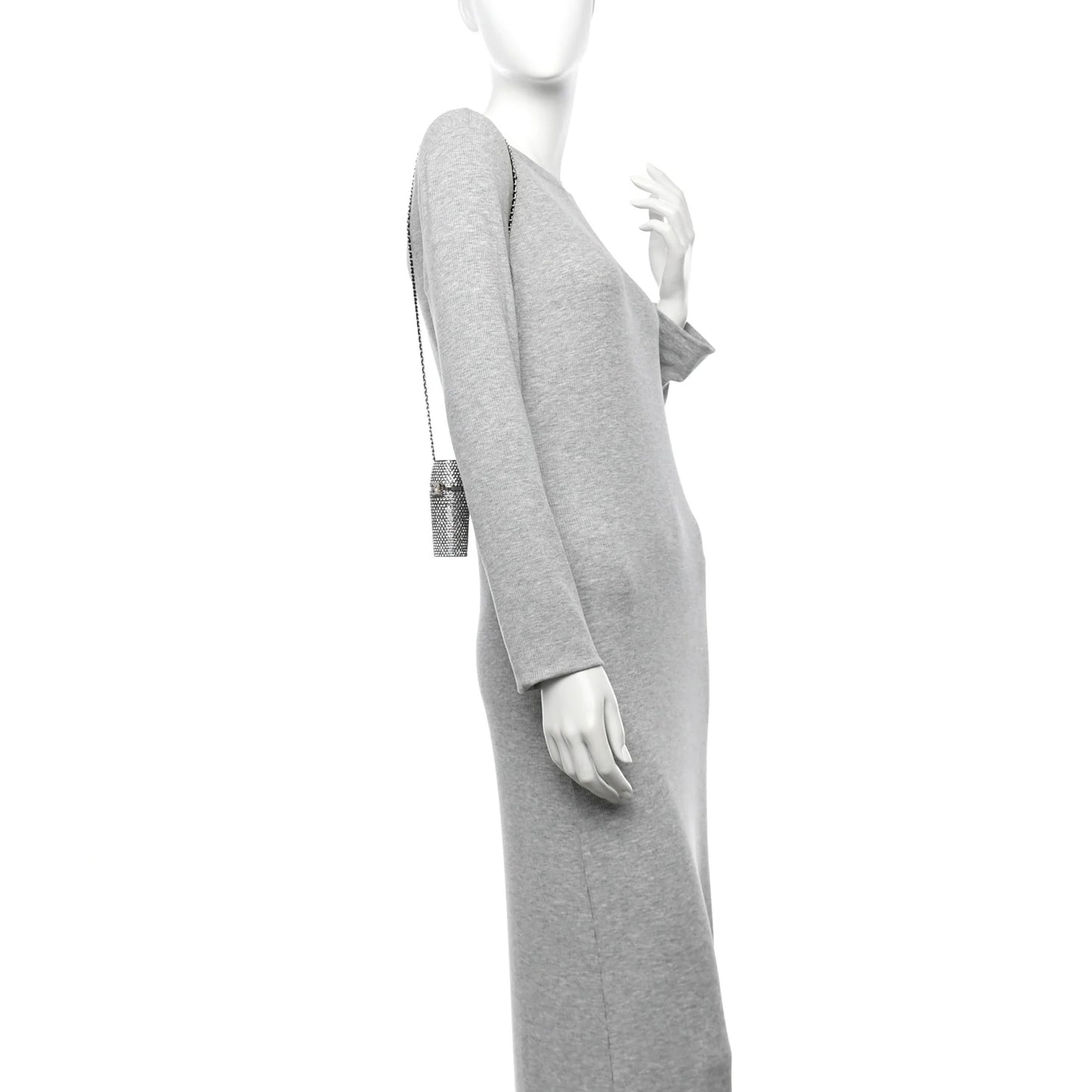 Metal Resin Lambskin Crystal Lipstick Case Long Chain Silver