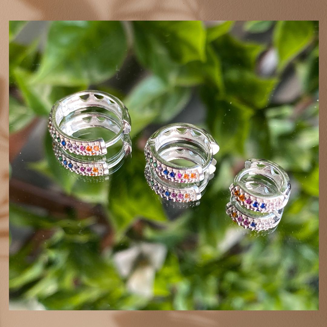 Damen Trio silberohrringe 925 mit farbigen Steinen Special Gifts