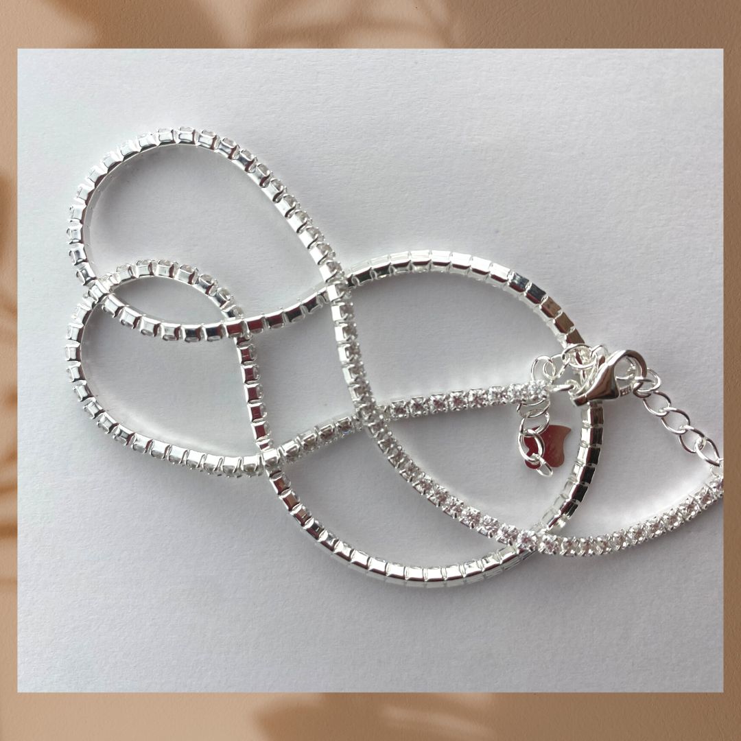 Choker-Halskette aus 925er Sterlingsilber mit weißen Strasssteinen 40cm