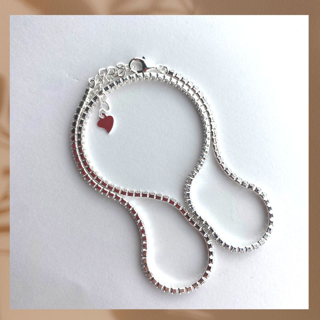 Choker-Halskette aus 925er Sterlingsilber mit weißen Strasssteinen 40cm