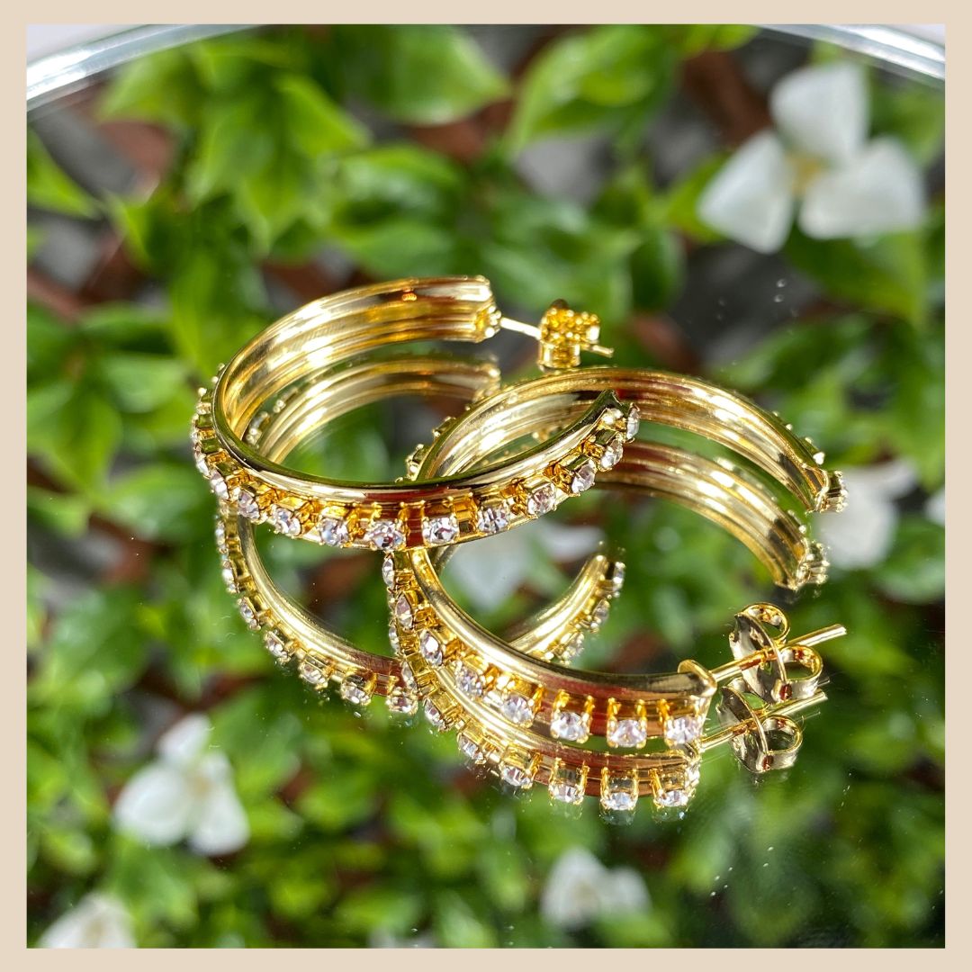 Damen Ohrring in 18 Karat Gold plattiert, mit Zirkoniastein