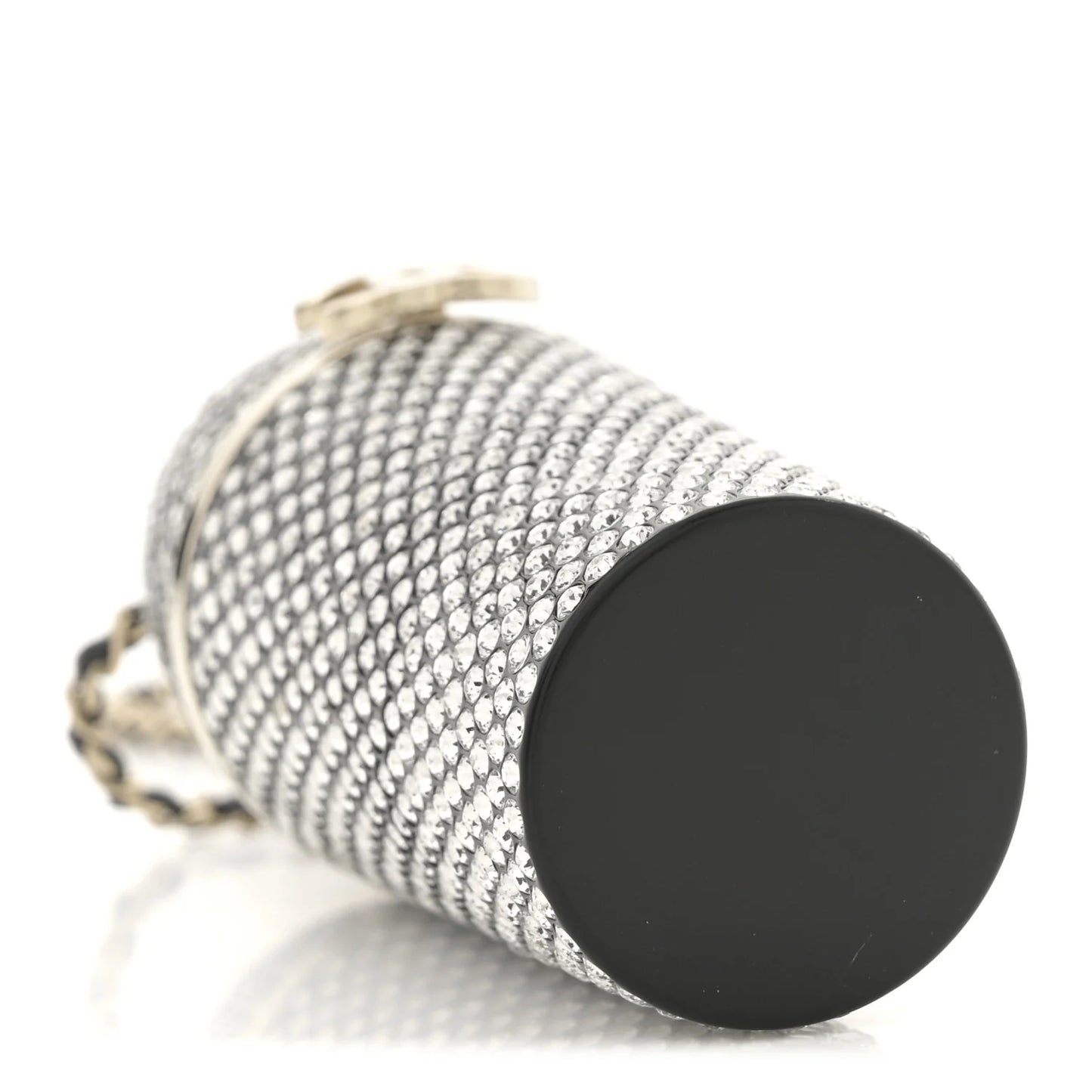 Metal Resin Lambskin Crystal Lipstick Case Long Chain Silver