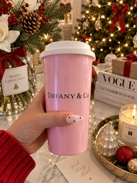 Luxury Pink Reusable Travel Cup with Lid – Elegant Coffee Mug 201–300ml