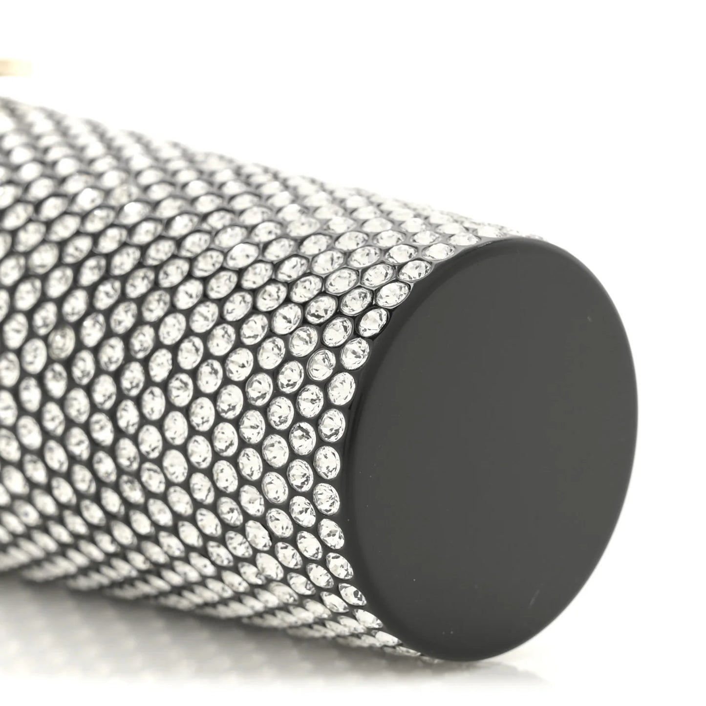 Metal Resin Lambskin Crystal Lipstick Case Long Chain Silver